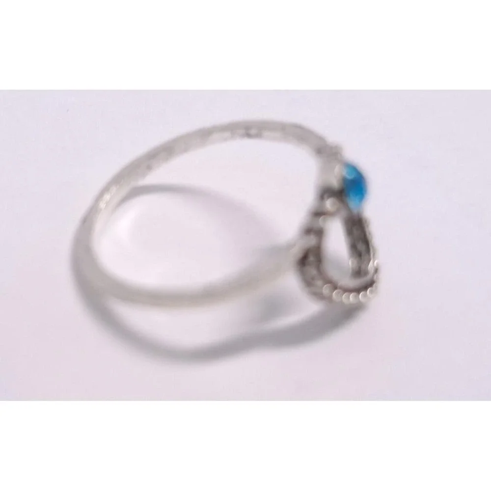 New Heart Ring Size 5.5 Silver Tone Blue Stone Fashion Jewelry Midi Pinky Kiddie